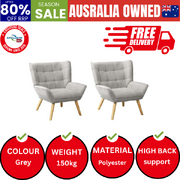 2x Armchair Accent Chairs Sofa Lounge Fabric Upholstered Tub Grey