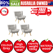 3x Armchair Accent Chairs Sofa Lounge Fabric Upholstered Tub Grey