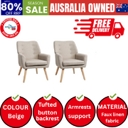 2x Armchair Lounge Chair Linen Accent Armchairs Tub Chairs Sofa Beige