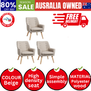 3x Armchair Lounge Chair Linen Accent Armchairs Tub Chairs Sofa Beige