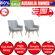 2x Armchair Lounge Chair Linen Accent Armchairs Tub Chairs Sofa Grey