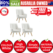 3x Armchair Lounge Chair Sherpa Accent Armchairs Tub Chairs Sofa White