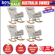 4x Rocking Chair Nursing Armchair Linen Chairs With 2 Pillow Beige