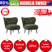 2x Armchair with Lumbar Pillow Wingback Velvet Green