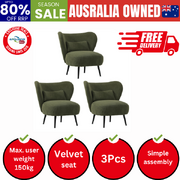3x Armchair with Lumbar Pillow Wingback Velvet Green