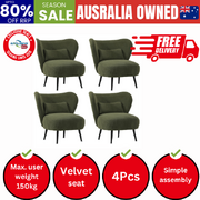 4x Armchair with Lumbar Pillow Wingback Velvet Green