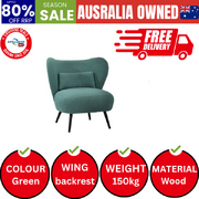 Armchair with Lumbar Pillow Wingback Polyester linen Green