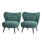 2x Armchair Lounge Chair Wingback with Lumbar Pillow Linen Green