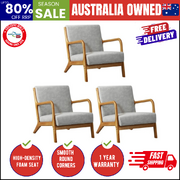 3X Armchair Lounge Chair Accent Armchairs Couches Sofa Wood Light Grey