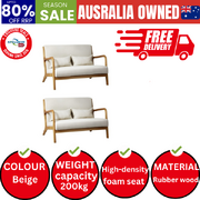 2X Armchair Lounge Chair Accent Armchairs Couches Sofa Wood Light Beige
