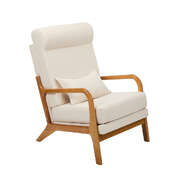 Linen Fabric Armchair Lounge Chair with Lumbar Pillow Beige