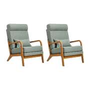 2x Linen Fabric Armchair Lounge Chair With Lumbar Pillow Green Upholstered Seating