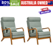 2x Linen Fabric Armchair Lounge Chair With Lumbar Pillow Green Upholstered Seating