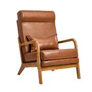 Armchair PU Leather Lounge Chair with Lumbar Pillow - Brown