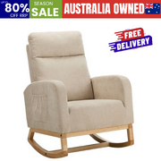 Rocking Armchair Linen Fabric Lounge Chair Accent Chair Beige