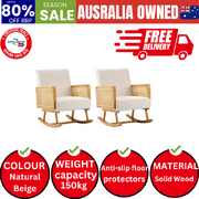 2x Rocking Chair Nursing Armchair Linen Accent Chairs PE Rattan Beige
