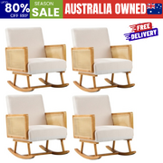 4x Rocking Chair Nursing Armchair Linen Accent Chairs PE Rattan Beige