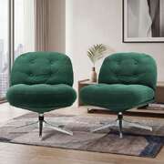 Swivel Armchair Set 2 Padded Accent Chairs Green | EXTG