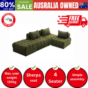 4 Seater Boucle Modular Sofa & Ottoman Set Green