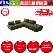 5 Seater Boucle Modular Sofa & Ottoman Set Green