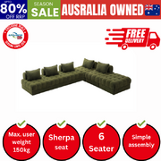 6 Seater Boucle Modular Sofa & Ottoman Set Green