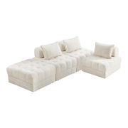 4 Seater Boucle Modular Sofa & Ottoman Set Armless TOFU Back White