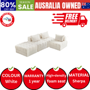 4 Seater Boucle Modular Sofa & Ottoman Set Armless TOFU Back White