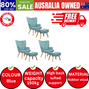 3x Armchair Lounge Chair Ottoman Accent Armchairs Fabric Sofa Blue