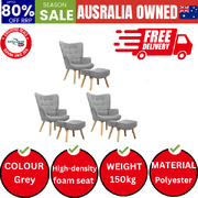 3x Armchair Lounge Chair Ottoman Accent Armchairs Fabric Sofa Grey