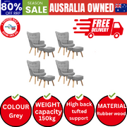 4x Armchair Lounge Chair Ottoman Accent Armchairs Fabric Sofa Grey