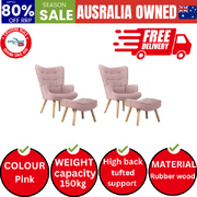 2x Armchair Lounge Chair Ottoman Accent Armchairs Fabric Sofa Pink