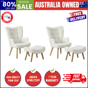 2x Armchair Lounge Chair Ottoman Accent Armchairs Sherpa Sofa White