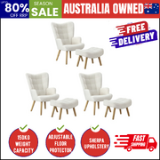 3x Armchair Lounge Chair Ottoman Accent Armchairs Sherpa Sofa White