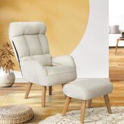 Armchair wit Stool, Home Lounge with 360° Swivel Seat and 145° Recline Beige