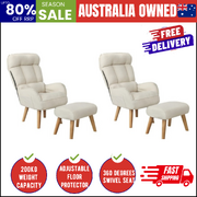 2x 360 Swivel Recliner Armchair Lounge Ottoman Chair With Stool Beige
