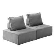 2PCS Modular Sofa Lounge Chair Armless Adjustable Back Linen Grey