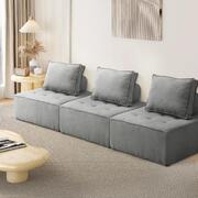 3PCS Modular Sofa Lounge Chair Armless Adjustable Back Linen Grey