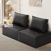 2pcs Pu Leather Sofa Couch Black