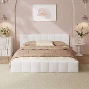 Double Bed Frame Boucle Tufted Headboard White | EXTG