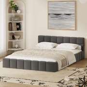 Double Bed Frame Velvet Tufted Headboard Grey | EXTG