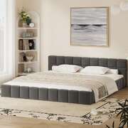 King Bed Frame Velvet Tufted Headboard Grey | EXTG