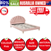 Bed Frame Double Size Scallop-Shape Bedhead Pink Velvet