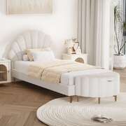 Boucle Bed Frame with Ottoman Set Scallop Shaped Sherpa Bedhead Single