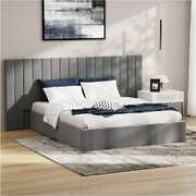 Bed Frame Queen Gas Lift Storage Oversized Headboard Velvet