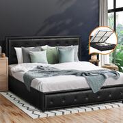 Double Bed Frame with Storage Space Gas Lift Bed Mattress Base Black