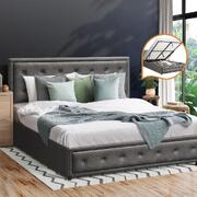 Double Bed Frame with Storage Space Gas Lift Bed Mattress Base Grey