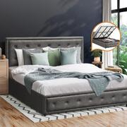 King Bed Frame with Storage Space Gas Lift Grey