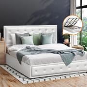 King Bed Frame with Storage Space Gas Lift White