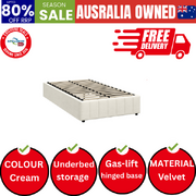 Bed Frame King Single Gas Lift Storage Base Velvet Cream FURB