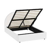 Bed Frame Queen Size With Gas Lift Base PU Leather White